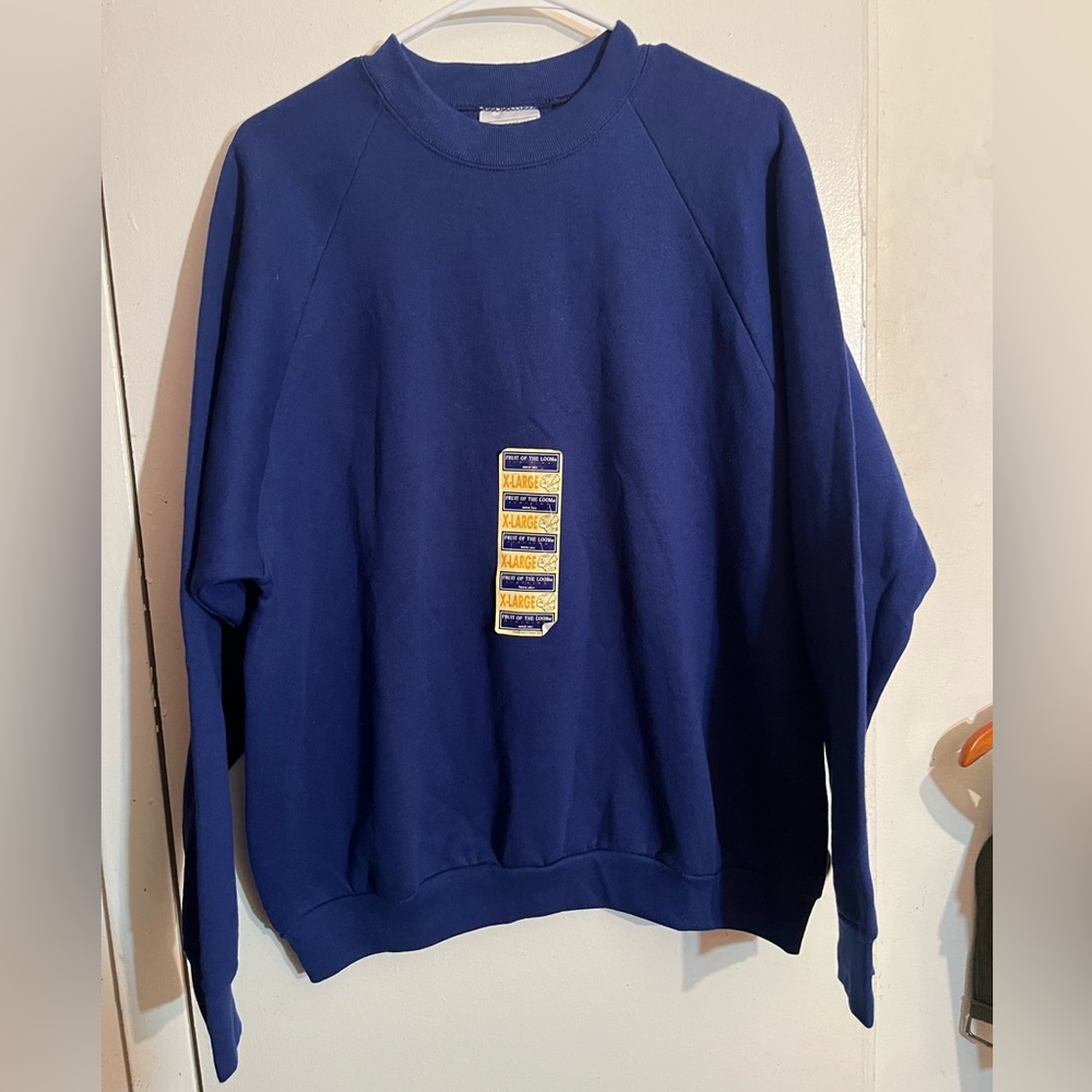 Vintage 80s Fruit of the Loom Men's Blue Crewneck Sweater XL NEW